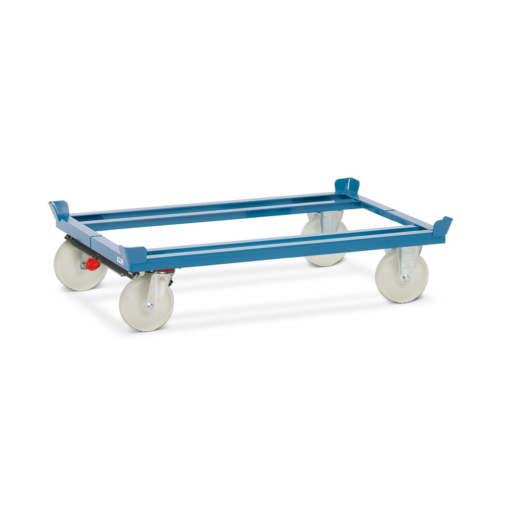 Product afbeelding: Onderstel fetra® met vanghoeken, draagvermogen 1.000 kg, voor pallets 1.200 x 800 mm, polyamide banden, met centrale rem