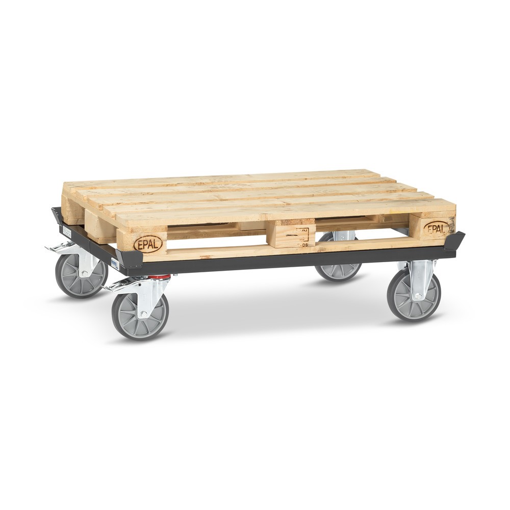 Productafbeelding nr. 3: Onderstel fetra® met vanghoeken, draagvermogen 750 kg, voor pallets 1.200 x 800 mm, TPE-banden, antracietgrijs