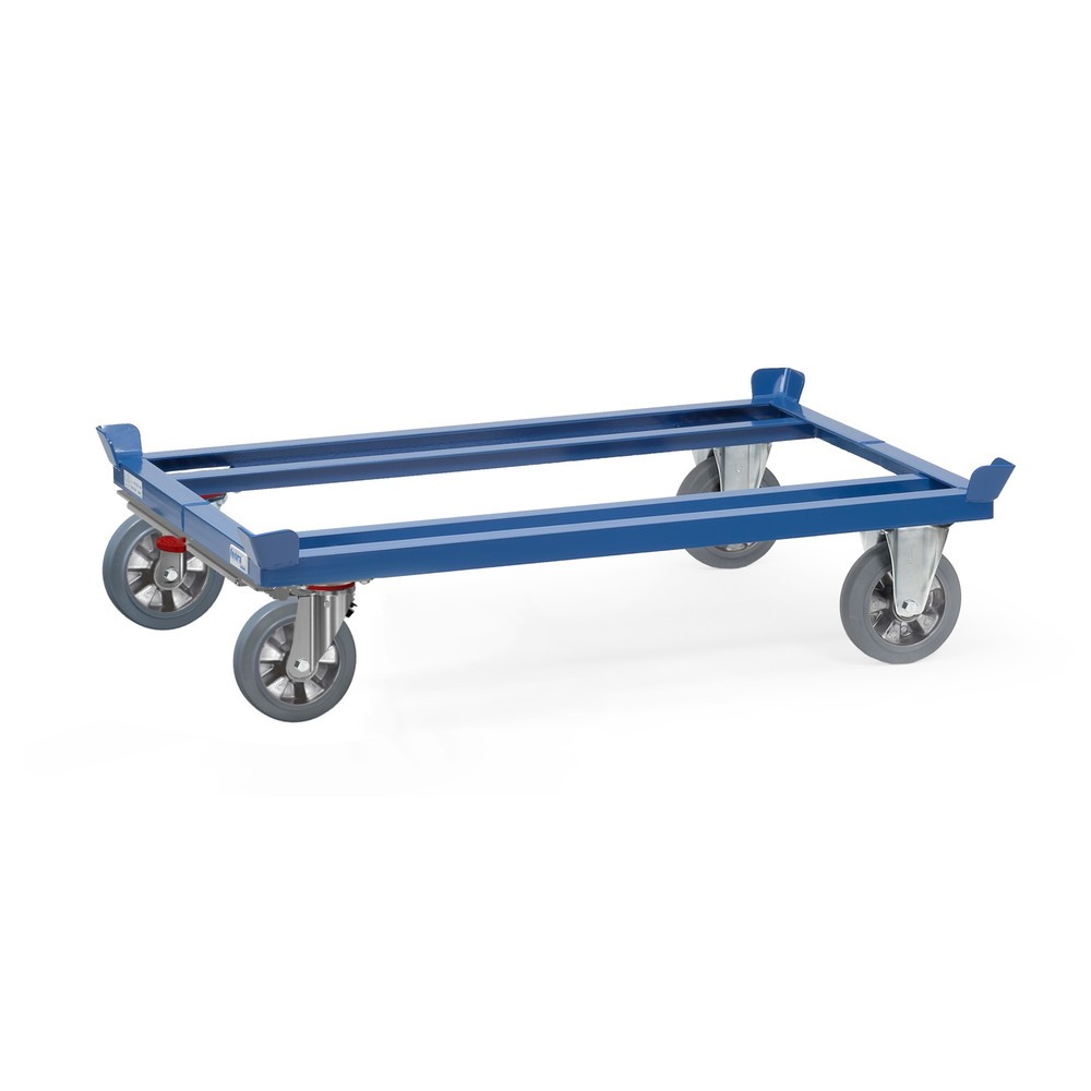 Product afbeelding: Onderstel fetra® met vanghoeken, draagvermogen 1.200 kg, voor pallets 1.200 x 800 mm, elastische volrubber banden, met centrale rem