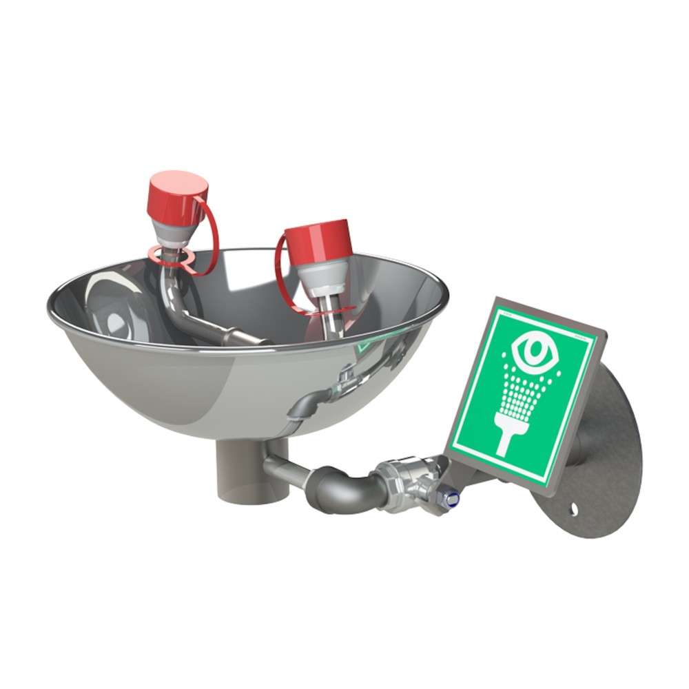 Product afbeelding: Oog- en gezichtsdouche Justrite® 85GD Hughes, wandmontage, met opvangbak van roestvrij staal, voor binnengebruik