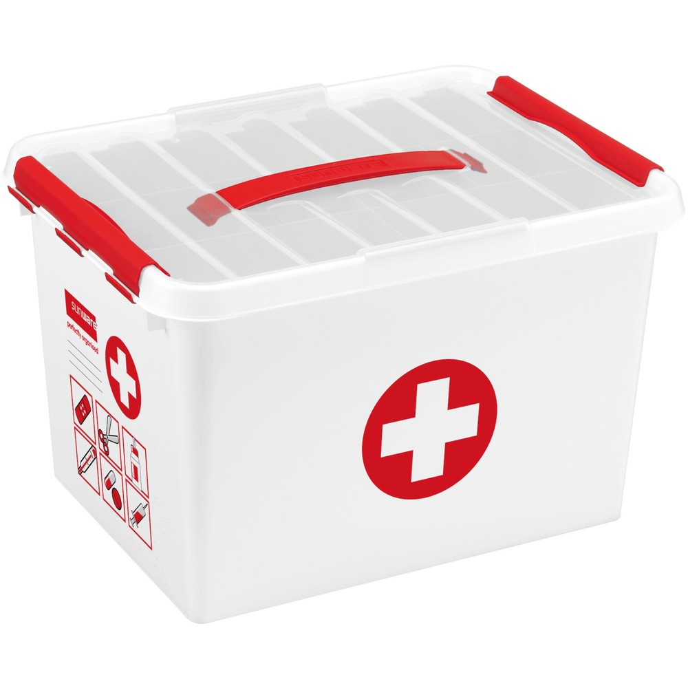 Productafbeelding nr. 1: Opbergbox helit "the q-line", met deksel en draaggreep, 22 liter, wit/rood