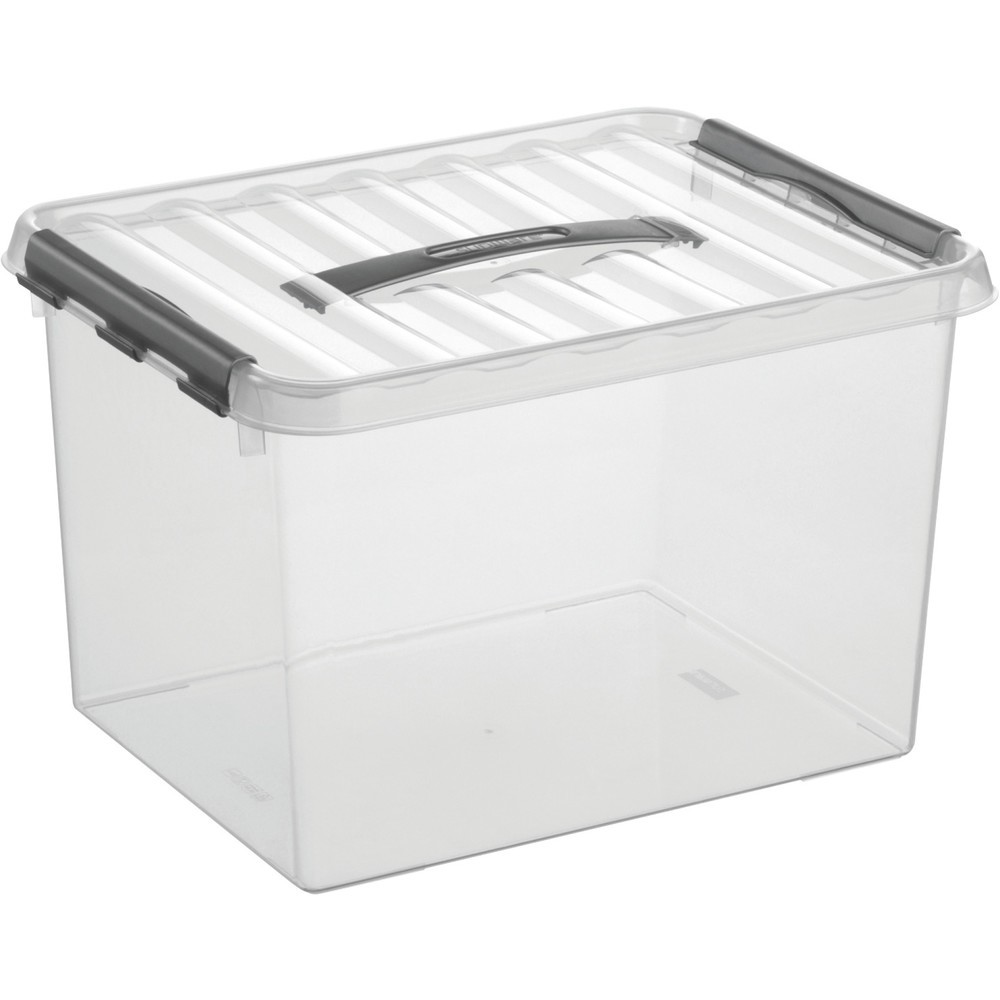 Productafbeelding nr. 1: Opbergbox helit "the q-line", met deksel en draaggreep, 22 liter, transparant