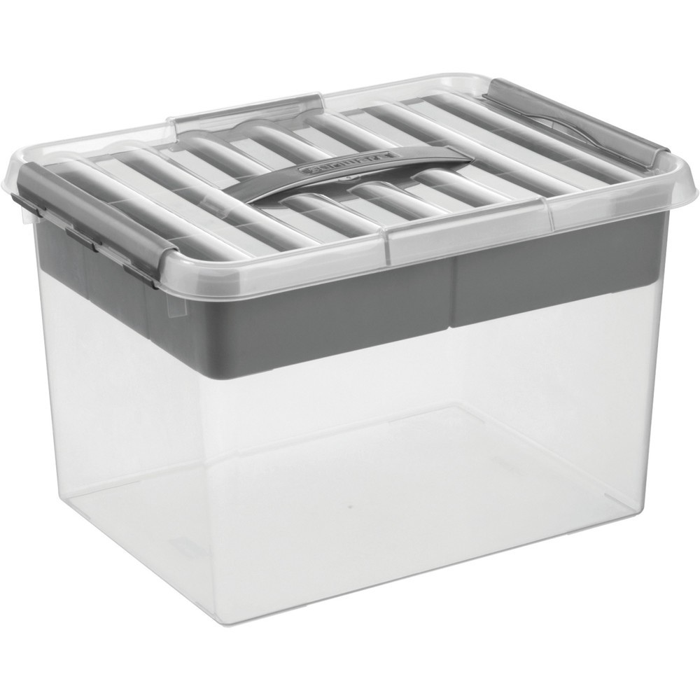Product afbeelding: Opbergbox helit "the q-line", met deksel, draaggreep en 1 inzetbak met 7 vakken, 22 liter, transparant