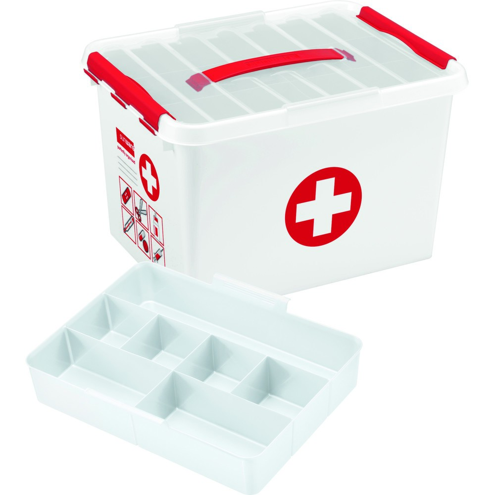 Productafbeelding nr. 2: Opbergbox helit "the q-line", met deksel en draaggreep, 22 liter, wit/rood