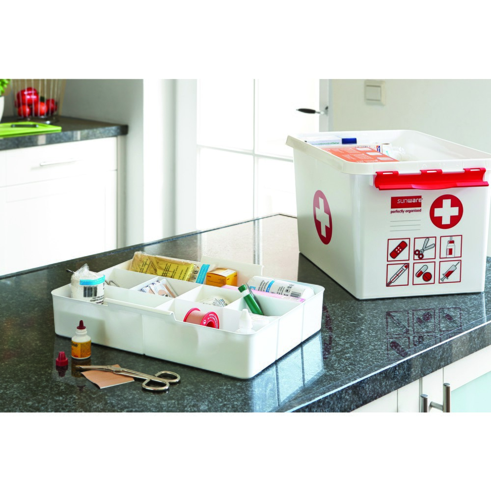 Productafbeelding nr. 3: Opbergbox helit "the q-line", met deksel en draaggreep, 22 liter, wit/rood
