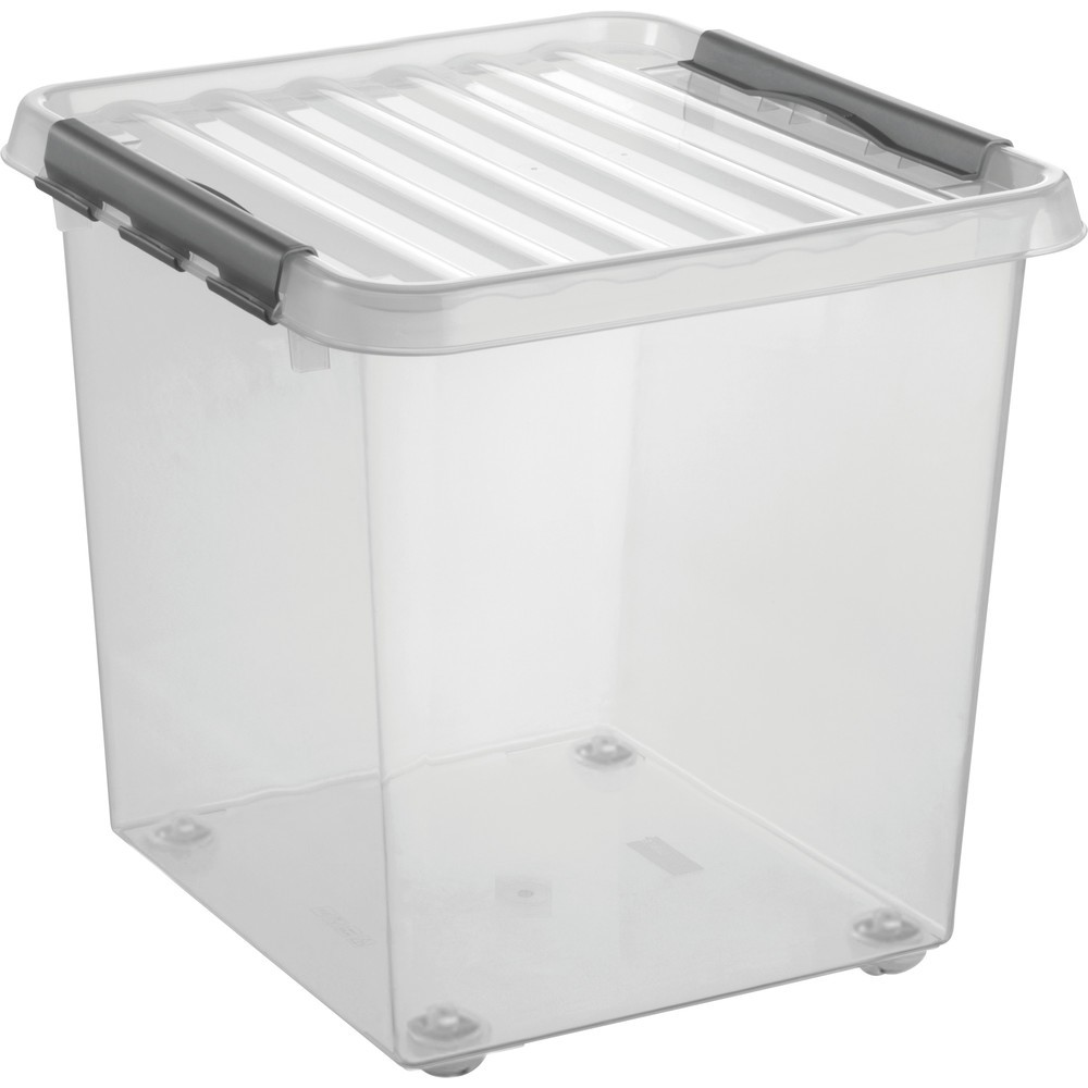 Opbergbox helit "the q-line", met deksel, 360° draaibare wielen, 38 liter, transparant Product afbeelding: Opbergbox helit "the q-line", met deksel, 360° draaibare wielen, 38 liter, transparant