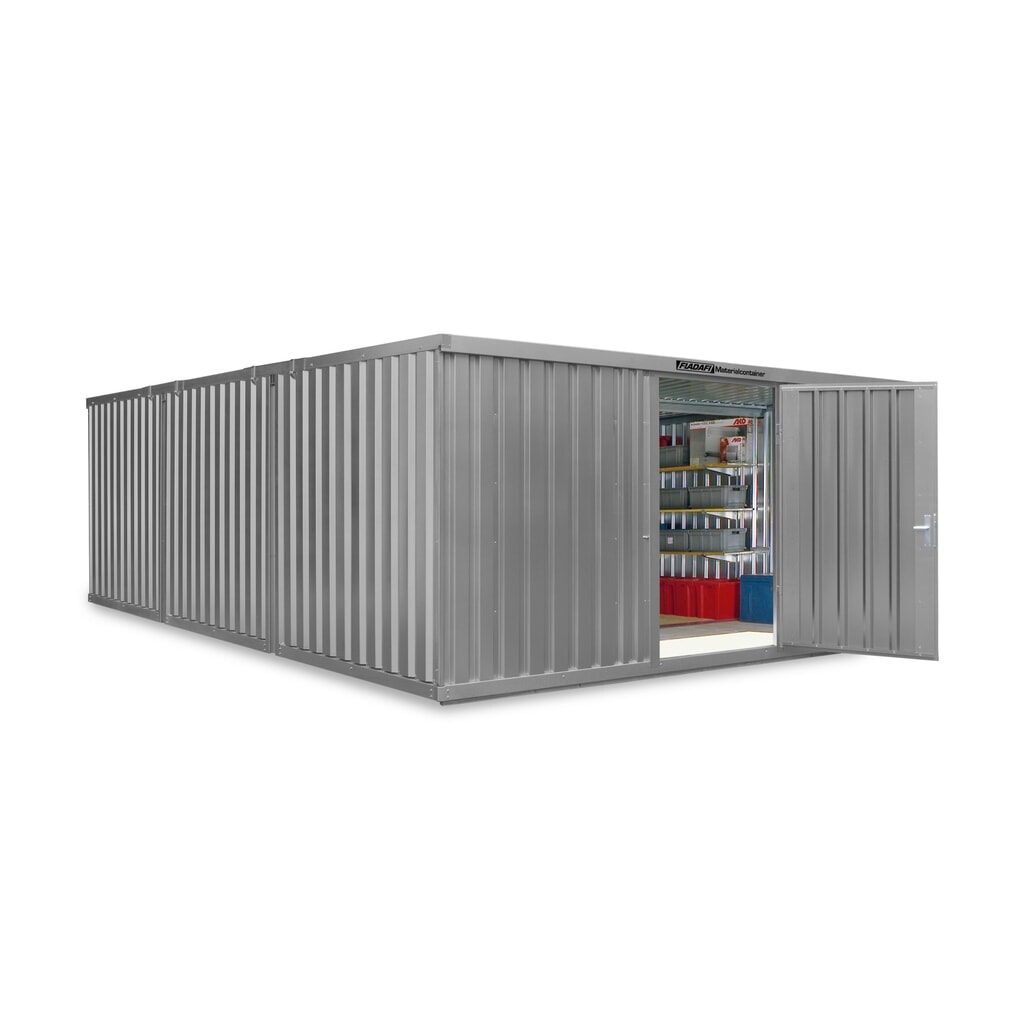 FLADAFI® combinatie materiaalcontainers, geverfd, 3 modules, hxbxd 2.150 x 5.080 x 6.520 mm, voorgemonteerd, houten vloer, lichtgrijs Product afbeelding: FLADAFI® combinatie materiaalcontainers, geverfd, 3 modules, hxbxd 2.150 x 5.080 x 6.520 mm, voorgemonteerd, houten vloer, lichtgrijs