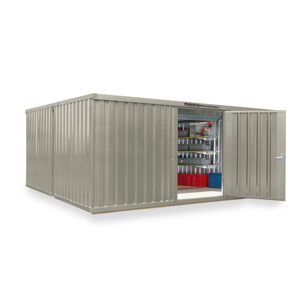 Product afbeelding: FLADAFI® combinatie materiaalcontainers, geverfd, 2 modules, hxbxd 2.150 x 5.080 x 4.340 mm, voorgemonteerd, houten vloer, grijswit