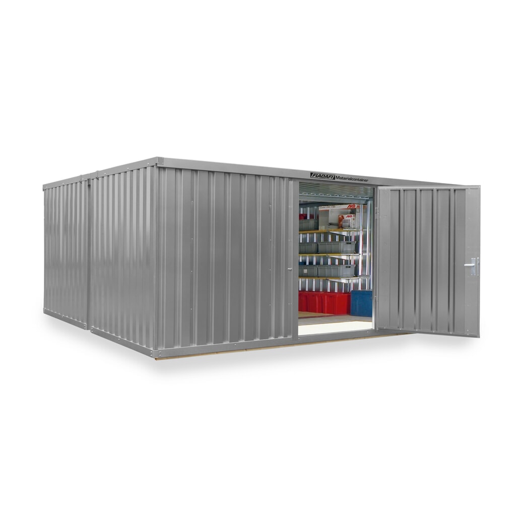 FLADAFI® combinatie materiaalcontainers, geverfd, 2 modules, hxbxd 2.150 x 5.080 x 4.340 mm, voorgemonteerd, houten vloer, lichtgrijs Product afbeelding: FLADAFI® combinatie materiaalcontainers, geverfd, 2 modules, hxbxd 2.150 x 5.080 x 4.340 mm, voorgemonteerd, houten vloer, lichtgrijs