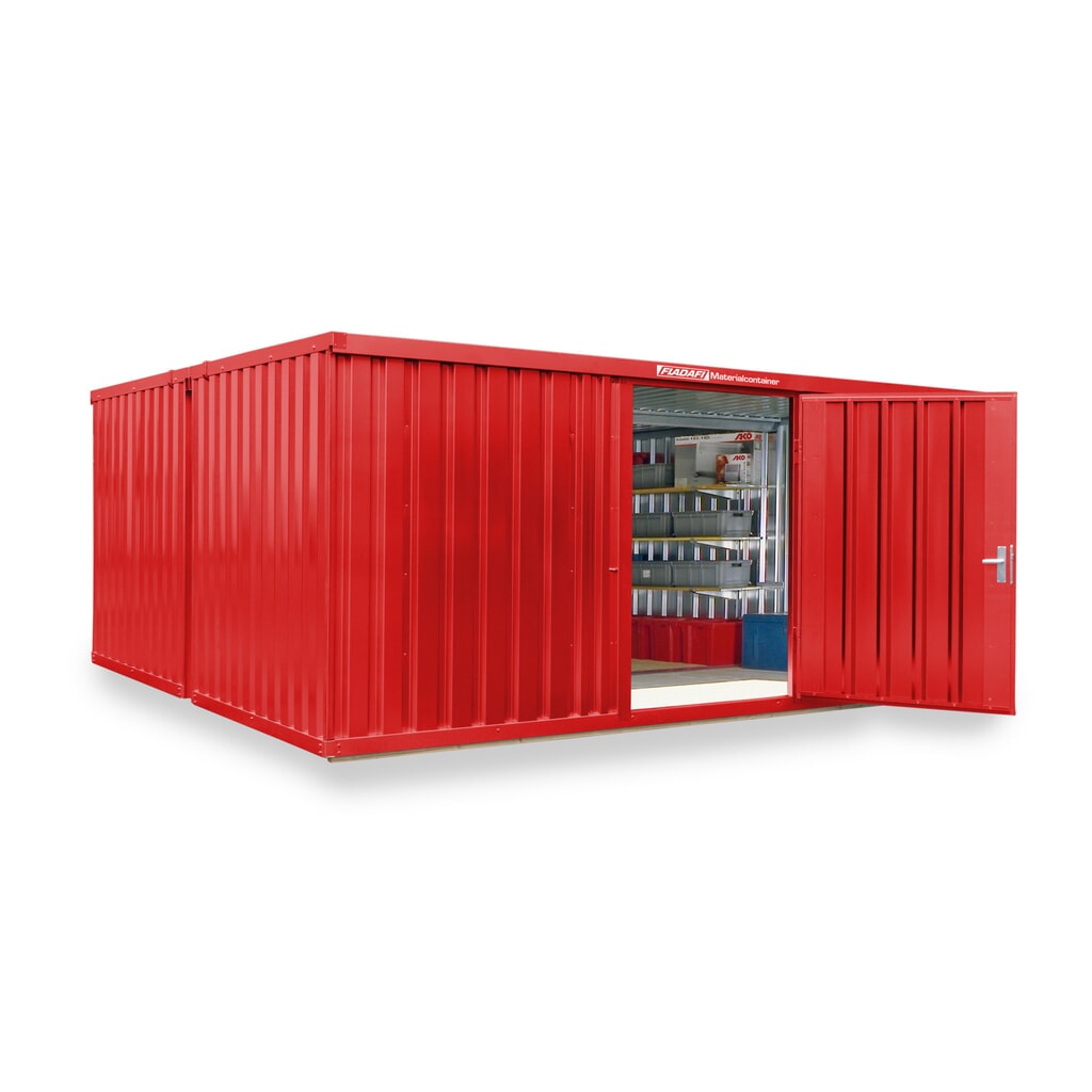 FLADAFI® combinatie materiaalcontainers, geverfd, 2 modules, hxbxd 2.150 x 5.080 x 4.340 mm, voorgemonteerd, houten vloer, vuurrood Product afbeelding: FLADAFI® combinatie materiaalcontainers, geverfd, 2 modules, hxbxd 2.150 x 5.080 x 4.340 mm, voorgemonteerd, houten vloer, vuurrood