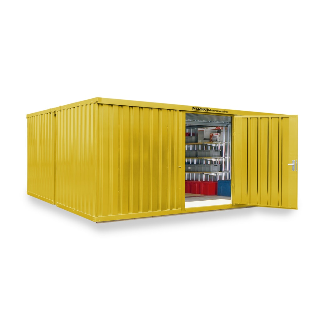 FLADAFI® combinatie materiaalcontainers, geverfd, 2 modules, hxbxd 2.150 x 5.080 x 4.340 mm, voorgemonteerd, houten vloer, signaalgeel Product afbeelding: FLADAFI® combinatie materiaalcontainers, geverfd, 2 modules, hxbxd 2.150 x 5.080 x 4.340 mm, voorgemonteerd, houten vloer, signaalgeel