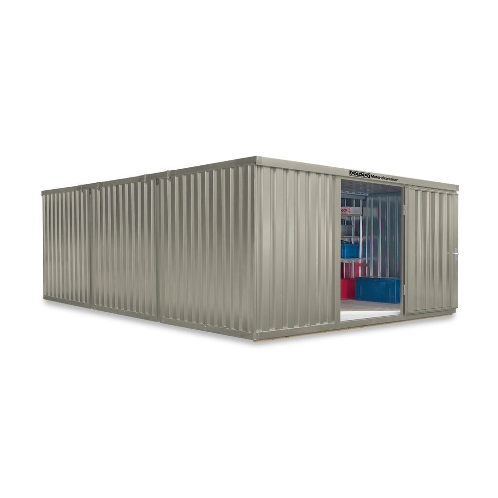 FLADAFI® combinatie materiaalcontainers, geverfd, 3 modules, hxbxd 2.150 x 4.050 x 6.520 mm, voorgemonteerd, houten vloer, grijswit Product afbeelding: FLADAFI® combinatie materiaalcontainers, geverfd, 3 modules, hxbxd 2.150 x 4.050 x 6.520 mm, voorgemonteerd, houten vloer, grijswit