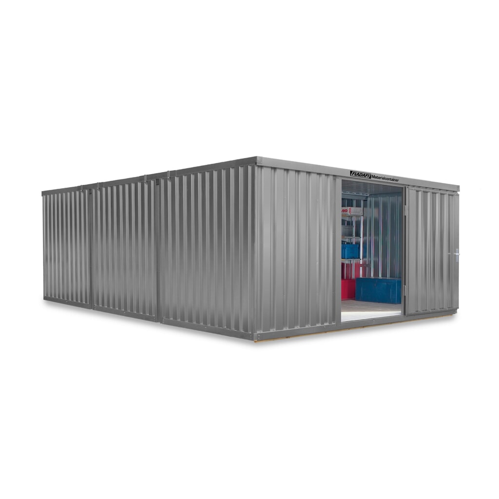FLADAFI® combinatie materiaalcontainers, geverfd, 3 modules, hxbxd 2.150 x 4.050 x 6.520 mm, voorgemonteerd, houten vloer, lichtgrijs Product afbeelding: FLADAFI® combinatie materiaalcontainers, geverfd, 3 modules, hxbxd 2.150 x 4.050 x 6.520 mm, voorgemonteerd, houten vloer, lichtgrijs