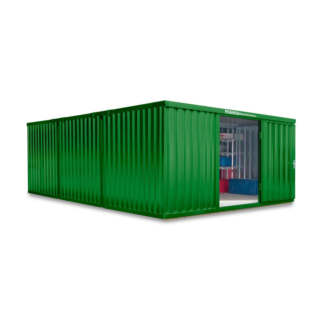 Product afbeelding: FLADAFI® combinatie materiaalcontainers, geverfd, 3 modules, hxbxd 2.150 x 4.050 x 6.520 mm, voorgemonteerd, houten vloer, grasgroen