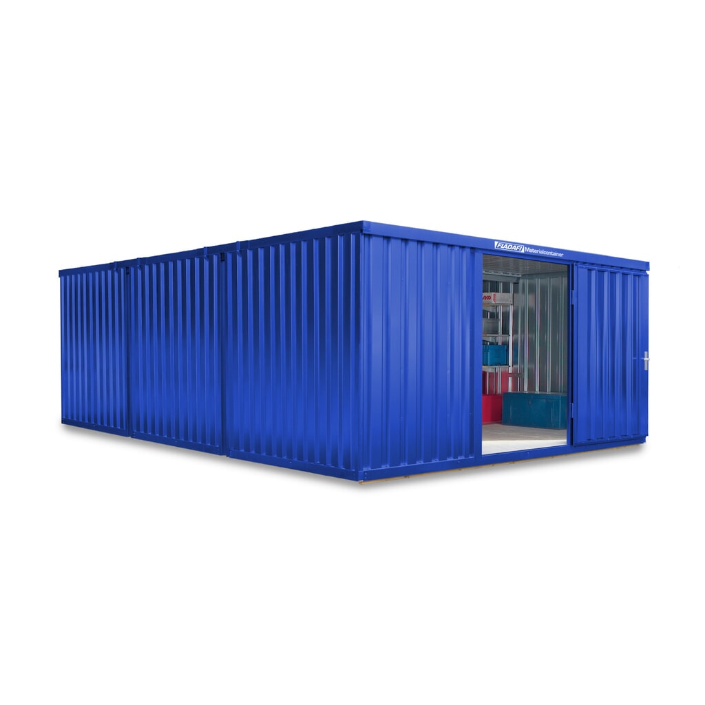 Product afbeelding: FLADAFI® combinatie materiaalcontainers, geverfd, 3 modules, hxbxd 2.150 x 4.050 x 6.520 mm, voorgemonteerd, houten vloer, gentiaanblauw