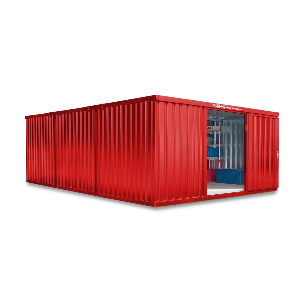 Product afbeelding: FLADAFI® combinatie materiaalcontainers, geverfd, 3 modules, hxbxd 2.150 x 4.050 x 6.520 mm, voorgemonteerd, houten vloer, vuurrood