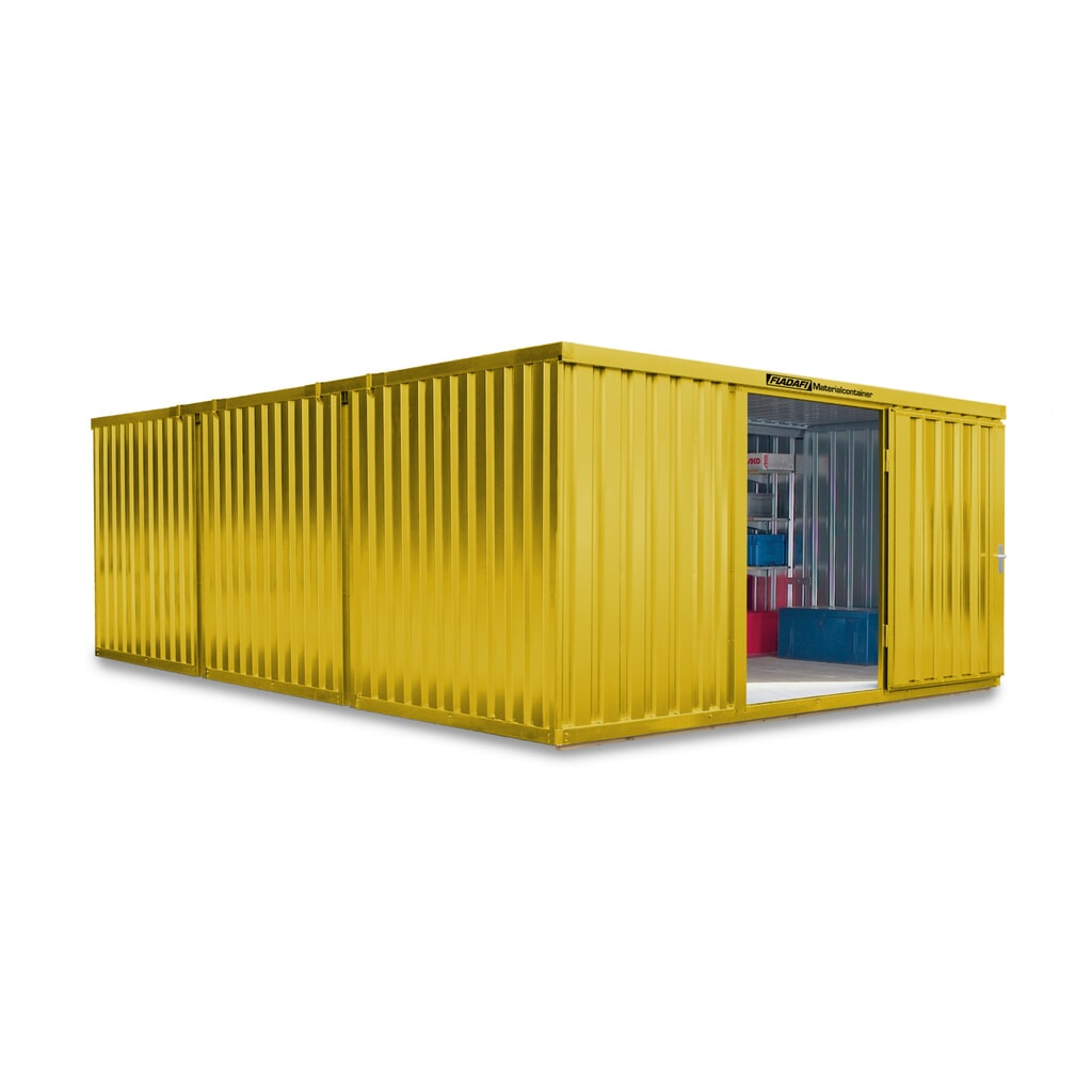 Product afbeelding: FLADAFI® combinatie materiaalcontainers, geverfd, 3 modules, hxbxd 2.150 x 4.050 x 6.520 mm, voorgemonteerd, houten vloer, signaalgeel