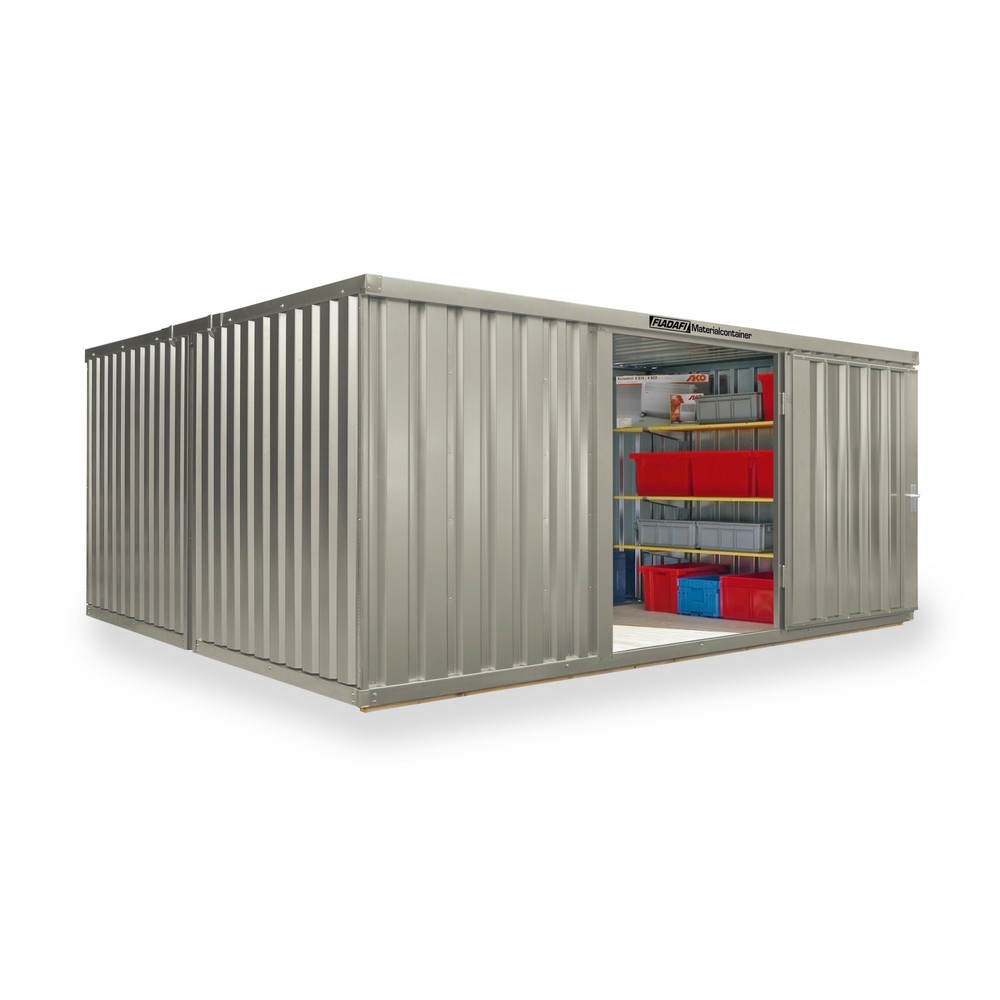 Product afbeelding: Opslagcontainer combinatie, 2 modules, hxbxd 2.150 x 4.050 x 4.340 mm, voorgemonteerd, houten bodem, gelakt, grijswit