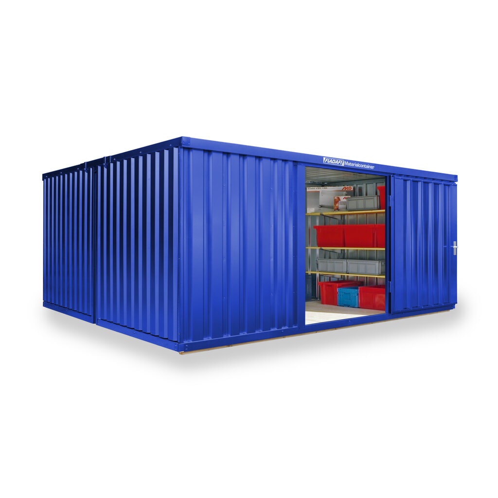 FLADAFI® combinatie materiaalcontainers, geverfd, 2 modules, hxbxd 2.150 x 4.050 x 4.340 mm, voorgemonteerd, houten vloer, gentiaanblauw Product afbeelding: FLADAFI® combinatie materiaalcontainers, geverfd, 2 modules, hxbxd 2.150 x 4.050 x 4.340 mm, voorgemonteerd, houten vloer, gentiaanblauw