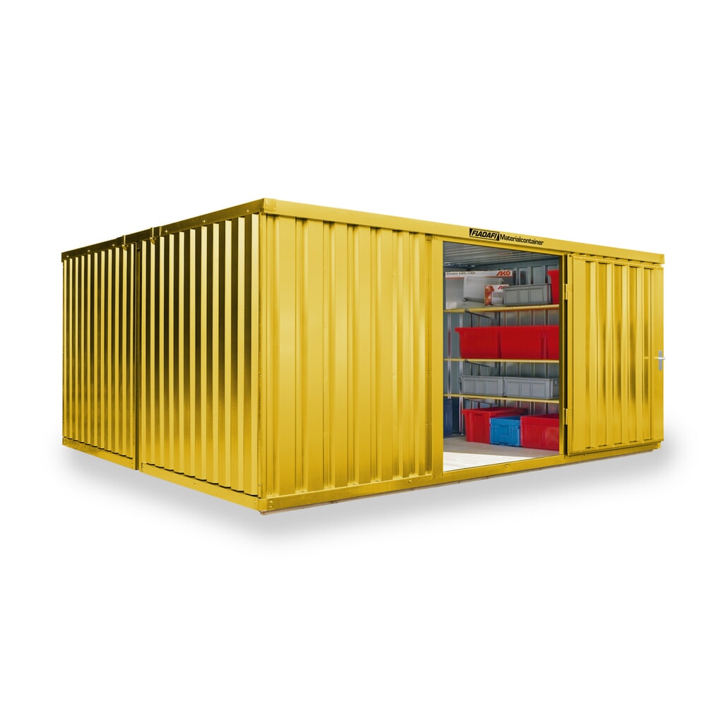Product afbeelding: FLADAFI® combinatie materiaalcontainers, geverfd, 2 modules, hxbxd 2.150 x 4.050 x 4.340 mm, voorgemonteerd, houten vloer, signaalgeel