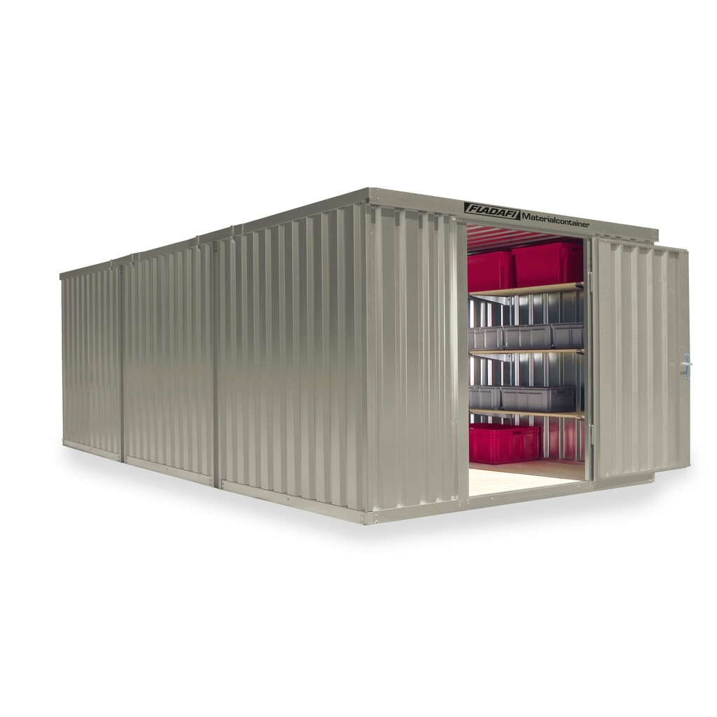 FLADAFI® combinatie materiaalcontainers, geverfd, 3 modules, hxbxd 2.150 x 3.050 x 6.520 mm, voorgemonteerd, houten vloer, grijswit Product afbeelding: FLADAFI® combinatie materiaalcontainers, geverfd, 3 modules, hxbxd 2.150 x 3.050 x 6.520 mm, voorgemonteerd, houten vloer, grijswit