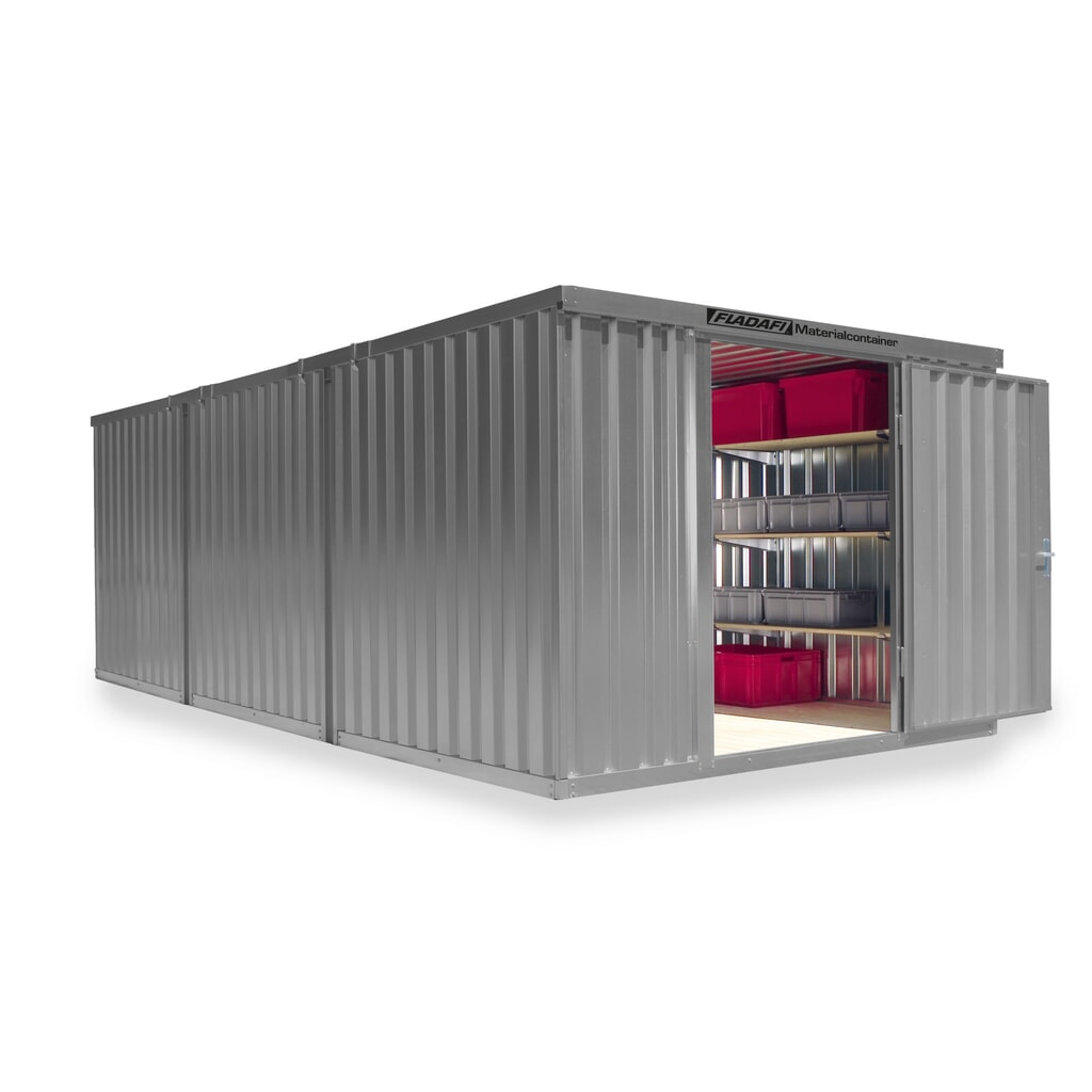 FLADAFI® combinatie materiaalcontainers, geverfd, 3 modules, hxbxd 2.150 x 3.050 x 6.520 mm, voorgemonteerd, houten vloer, lichtgrijs Product afbeelding: FLADAFI® combinatie materiaalcontainers, geverfd, 3 modules, hxbxd 2.150 x 3.050 x 6.520 mm, voorgemonteerd, houten vloer, lichtgrijs