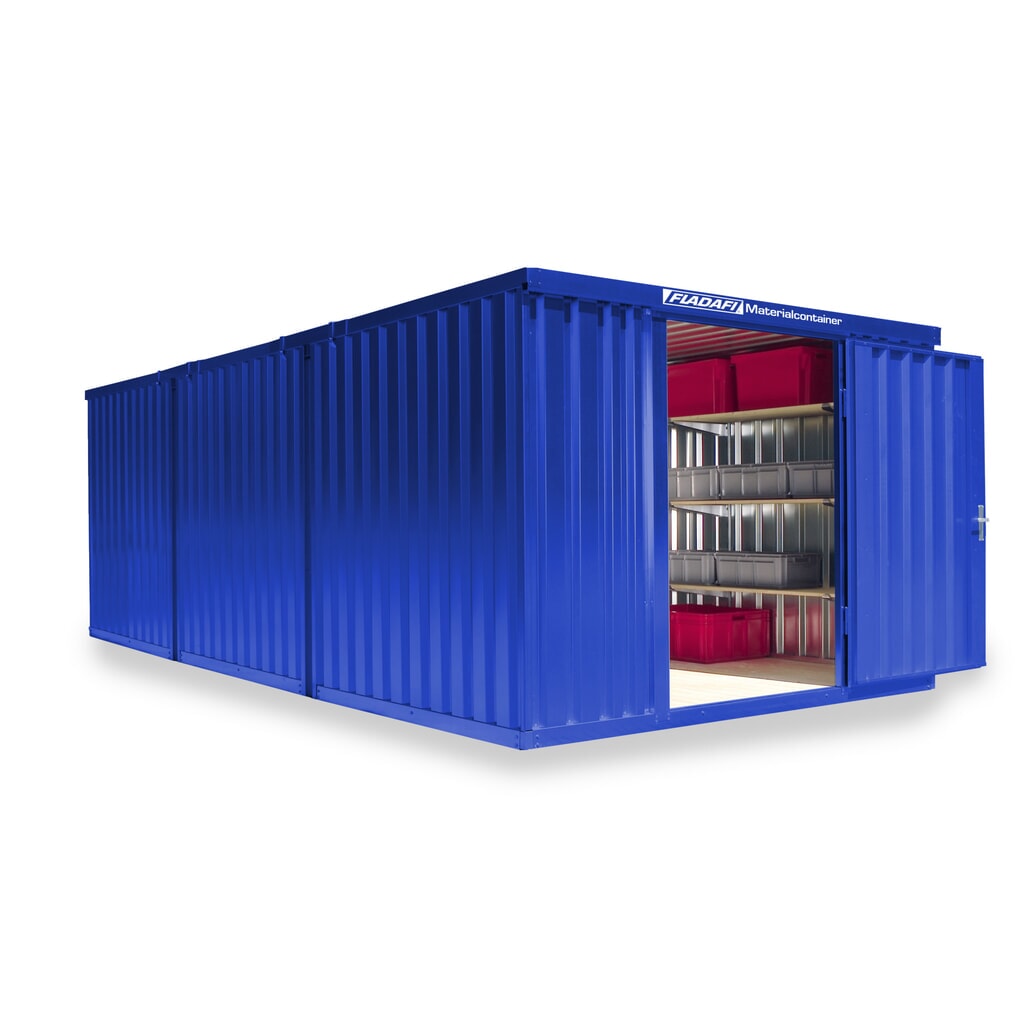 Product afbeelding: FLADAFI® combinatie materiaalcontainers, geverfd, 3 modules, hxbxd 2.150 x 3.050 x 6.520 mm, voorgemonteerd, houten vloer, gentiaanblauw