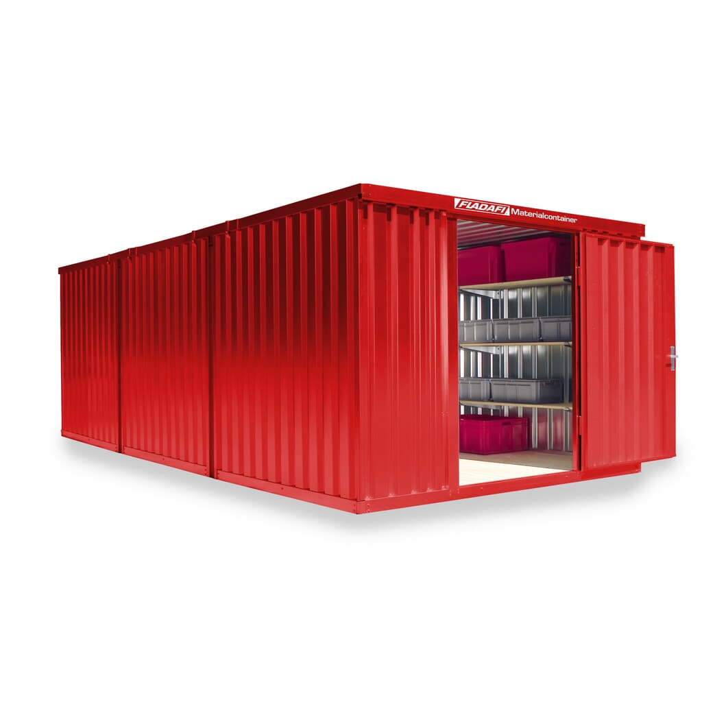 Product afbeelding: FLADAFI® combinatie materiaalcontainers, geverfd, 3 modules, hxbxd 2.150 x 3.050 x 6.520 mm, voorgemonteerd, houten vloer, vuurrood