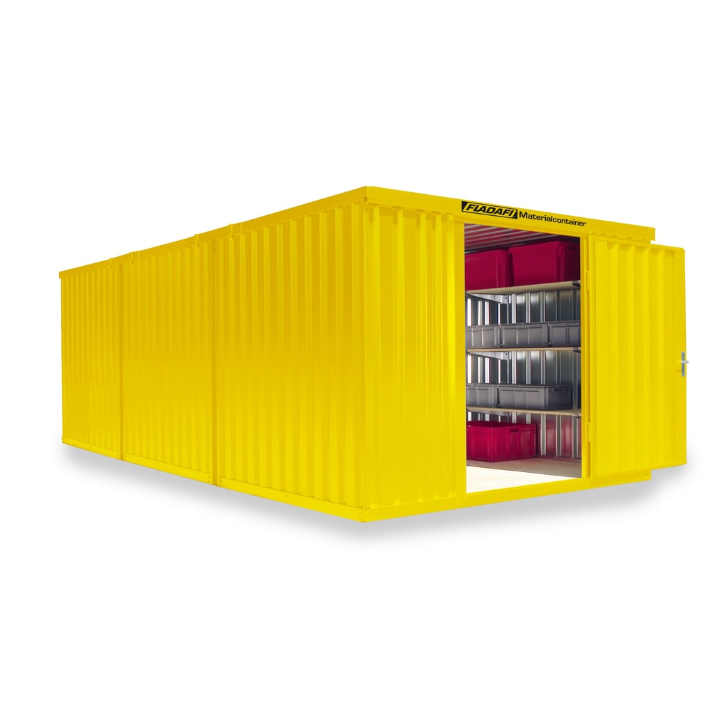 Product afbeelding: FLADAFI® combinatie materiaalcontainers, geverfd, 3 modules, hxbxd 2.150 x 3.050 x 6.520 mm, voorgemonteerd, houten vloer, signaalgeel