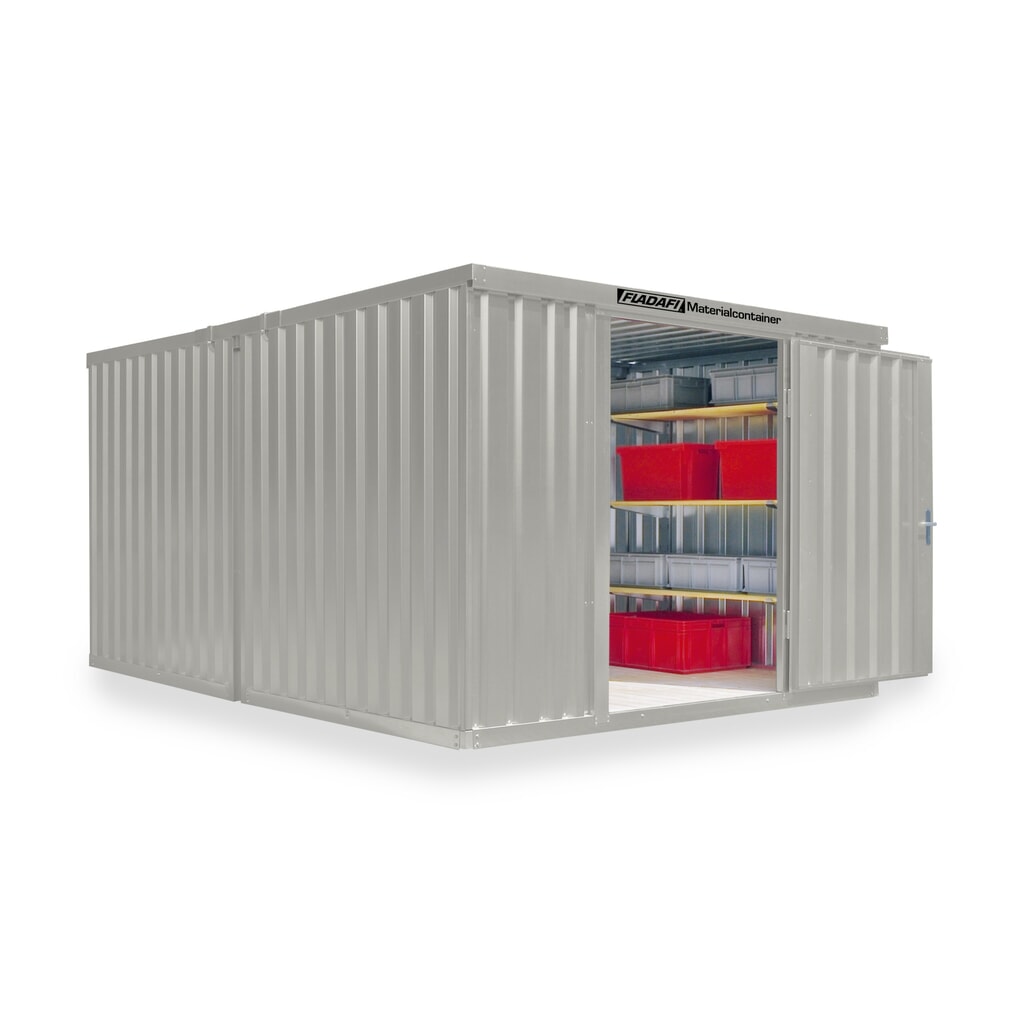 Product afbeelding: FLADAFI® combinatie materiaalcontainers, geverfd, 2 modules, hxbxd 2.150 x 3.050 x 4.340 mm, gedemonteerd, houten vloer, grijswit