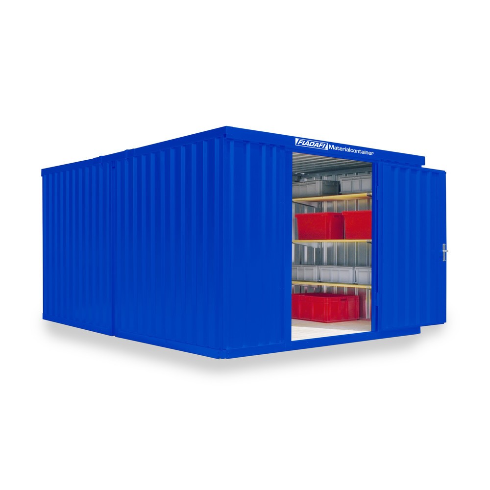 Product afbeelding: Opslagcontainer combinatie, 2 modules, hxbxd 2.150 x 3.050 x 4.340 mm, gedemonteerd, houten bodem, gelakt, gentiaanblauw