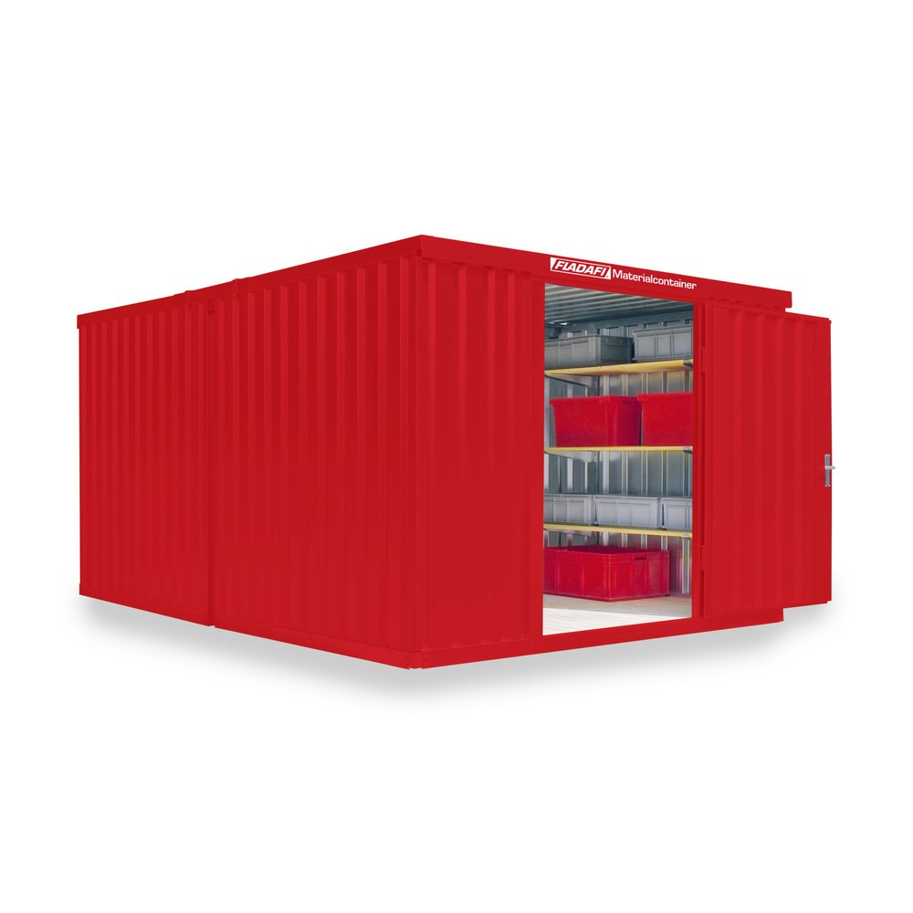 Product afbeelding: Opslagcontainer combinatie, 2 modules, hxbxd 2.150 x 3.050 x 4.340 mm, gedemonteerd, houten bodem, gelakt, vuurrood