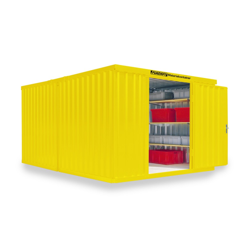 Product afbeelding: Opslagcontainer combinatie, 2 modules, hxbxd 2.150 x 3.050 x 4.340 mm, gedemonteerd, houten bodem, gelakt, signaalgeel