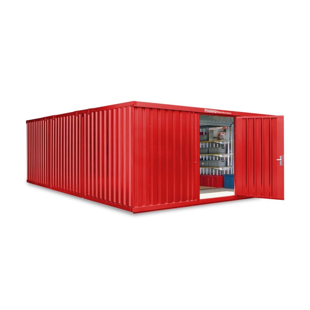 FLADAFI® combinatie materiaalcontainers, geverfd, 3 modules, hxbxd 2.150 x 5.080 x 6.520 mm, voorgemonteerd, houten vloer, vuurrood Product afbeelding: FLADAFI® combinatie materiaalcontainers, geverfd, 3 modules, hxbxd 2.150 x 5.080 x 6.520 mm, voorgemonteerd, houten vloer, vuurrood