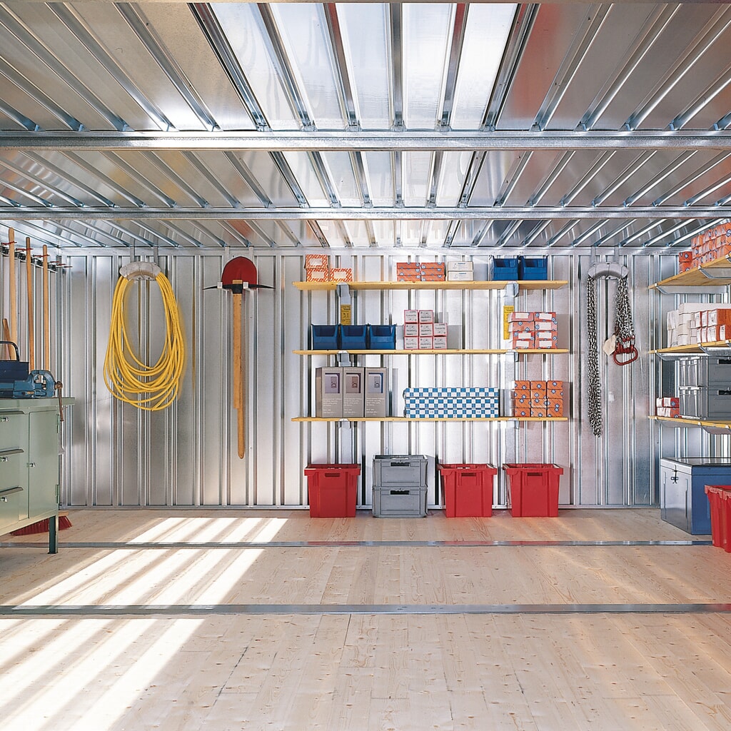 FLADAFI® combinatie materiaalcontainers, geverfd, 2 modules, hxbxd 2.150 x 4.050 x 4.340 mm, voorgemonteerd, houten vloer, vuurrood Productafbeelding nr. 2: FLADAFI® combinatie materiaalcontainers, geverfd, 2 modules, hxbxd 2.150 x 4.050 x 4.340 mm, voorgemonteerd, houten vloer, vuurrood