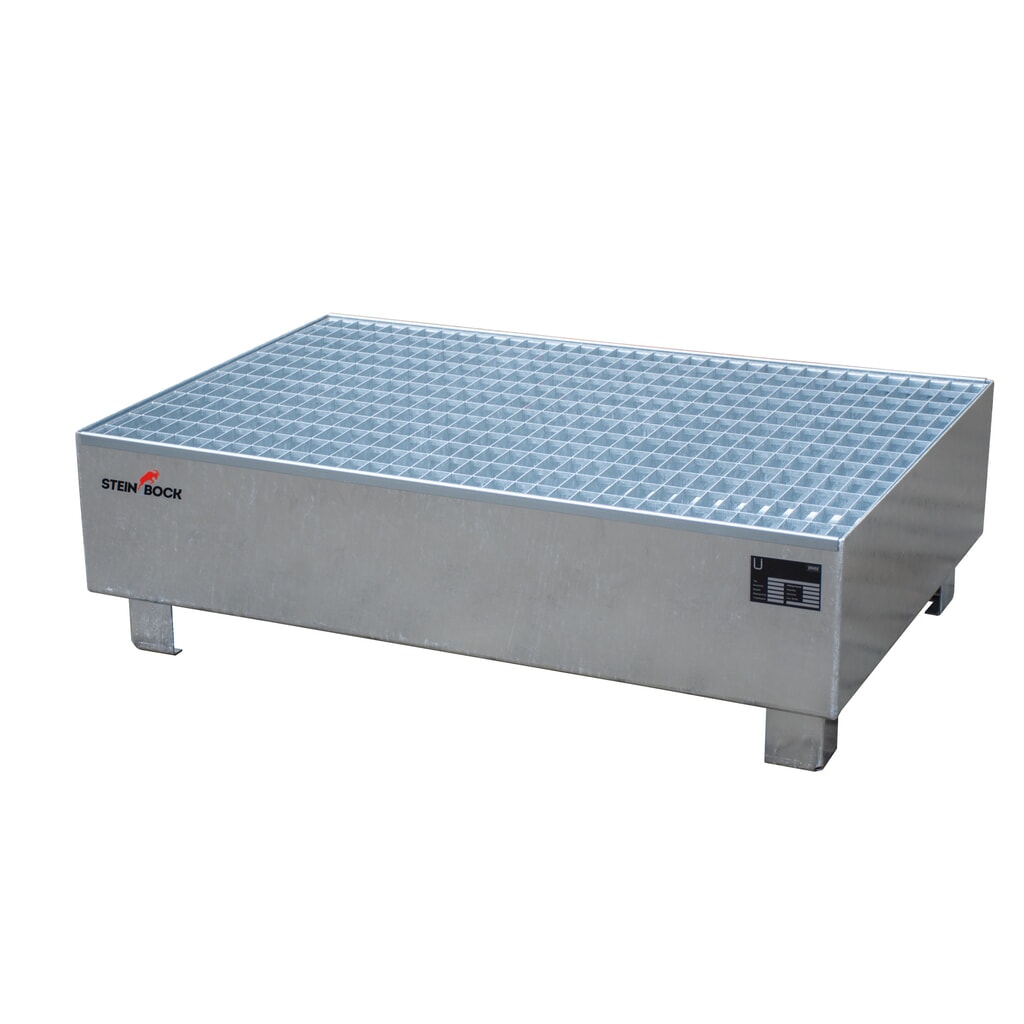 Product afbeelding: Steinbock® lekbak, 2x 200 l, hxbxd 360 x 1.200 x 800 mm, incl. rooster, thermisch verzinkt