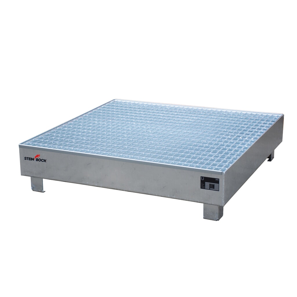 Product afbeelding: Steinbock® lekbak, 4x 200 l, hxbxd 285 x 1.200 x 1.200 mm, incl. rooster, thermisch verzinkt