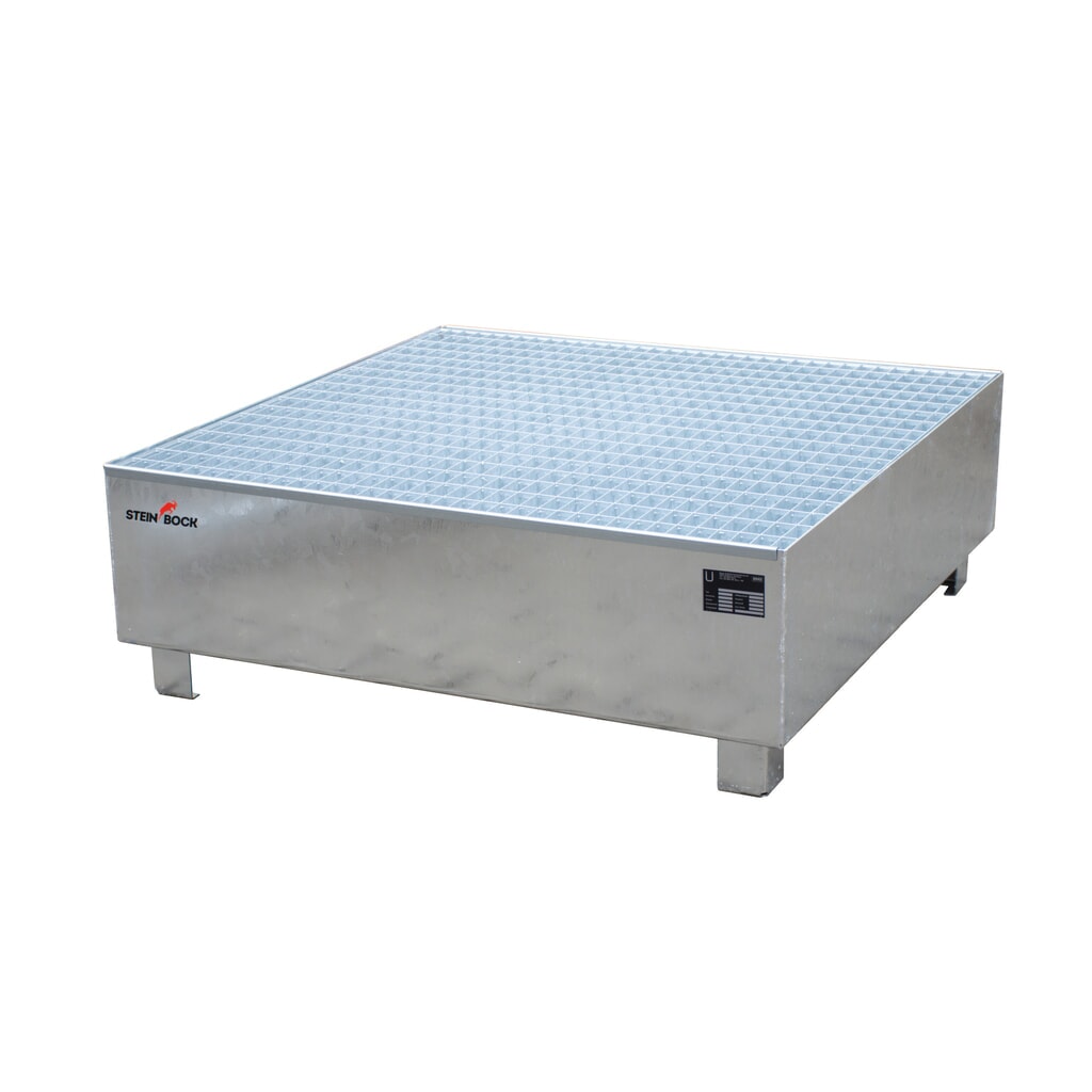 Steinbock® lekbak, 4x 200 l, hxbxd 415 x 1.200 x 1.200 mm, incl. rooster, thermisch verzinkt Product afbeelding: Steinbock® lekbak, 4x 200 l, hxbxd 415 x 1.200 x 1.200 mm, incl. rooster, thermisch verzinkt