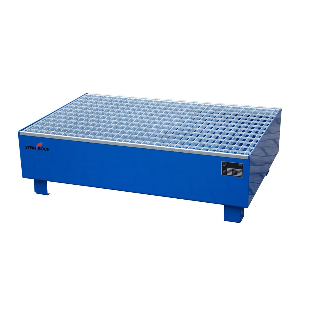 Steinbock® lekbak, 2x 200 l, hxbxd 360 x 1.200 x 800 mm, incl. rooster, blauw Product afbeelding: Steinbock® lekbak, 2x 200 l, hxbxd 360 x 1.200 x 800 mm, incl. rooster, blauw