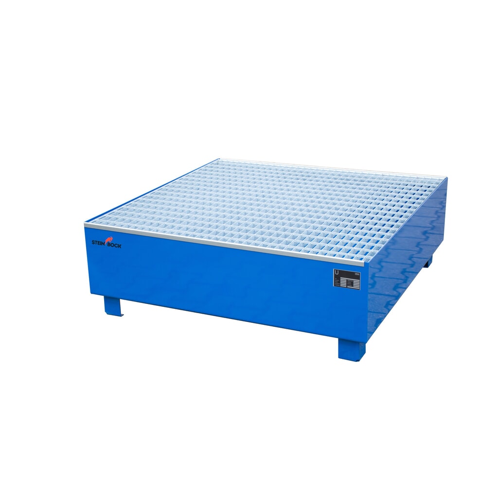 Product afbeelding: Steinbock® lekbak, 4x 200 l, hxbxd 410 x 1.200 x 1.200 mm, incl. rooster, blauw