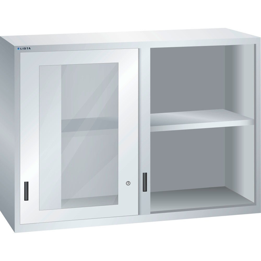 Product afbeelding: Opzetkast LISTA met schuifdeuren 78x27E, (bxdxh) 1431x572x1000 mm, kijkvenster, lichtgrijs