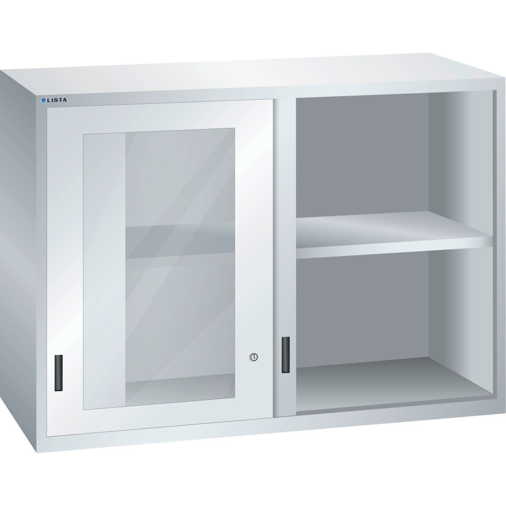 Product afbeelding: Opzetkast LISTA met schuifdeuren 78x36E, (bxdxh) 1431x725x1000 mm, kijkvenster, lichtgrijs