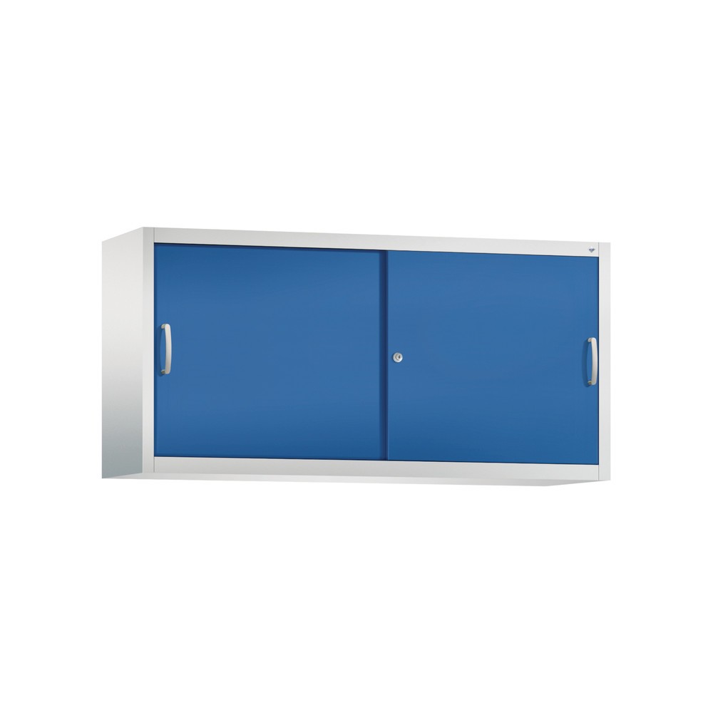 Productafbeelding nr. 1: Opzetkast voor werkplaatsschuifdeurkast C+P, 2 legborden, hxbxd 790 x 1.600 x 400 mm, scheidingswand, lichtgrijs, gentiaanblauw
