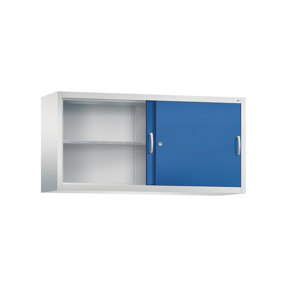 Productafbeelding nr. 2: Opzetkast voor werkplaatsschuifdeurkast C+P, 2 legborden, hxbxd 790 x 1.600 x 400 mm, scheidingswand, lichtgrijs, gentiaanblauw