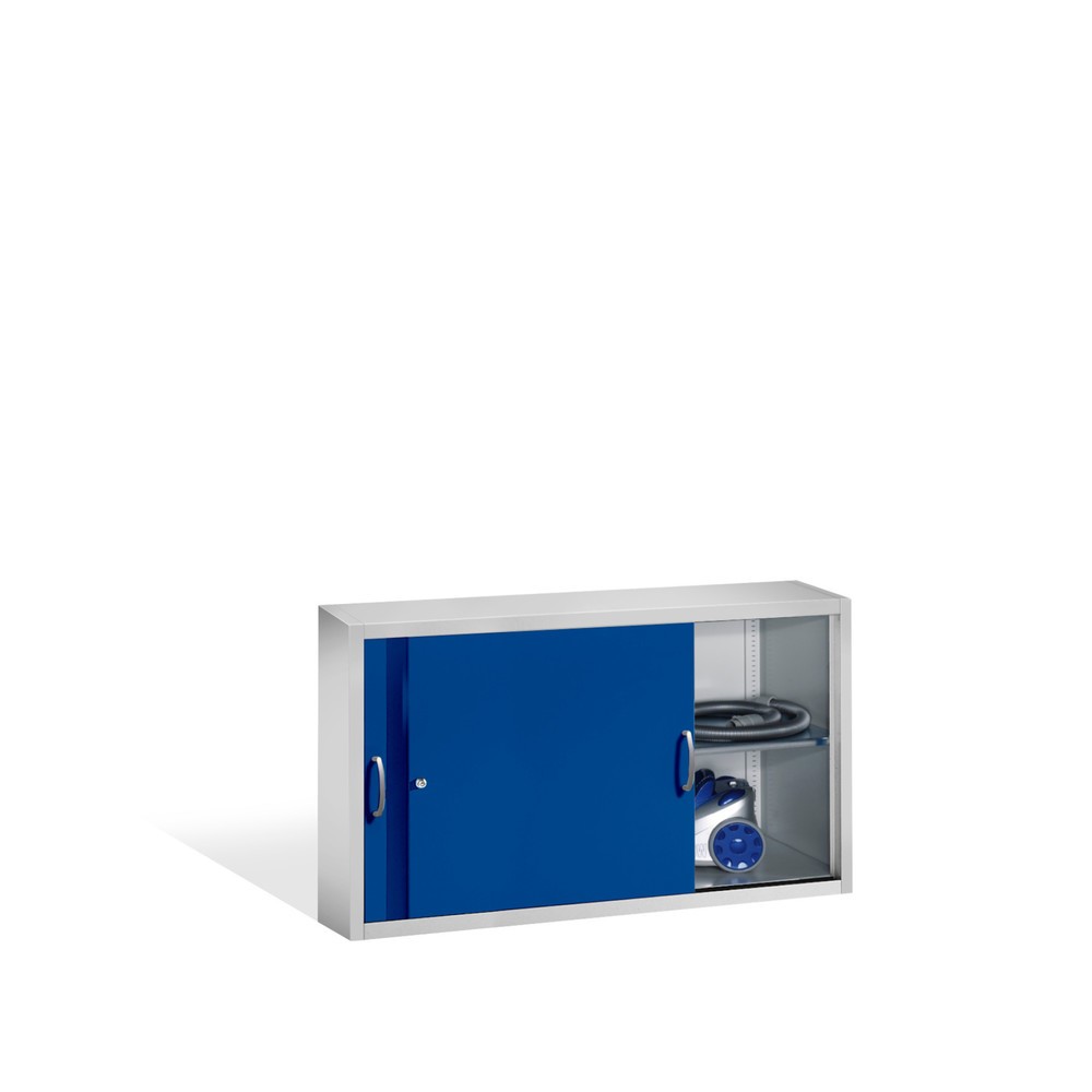 Productafbeelding nr. 3: Opzetkast voor werkplaatsschuifdeurkast C+P, 2 legborden, hxbxd 790 x 1.600 x 400 mm, scheidingswand, lichtgrijs, gentiaanblauw