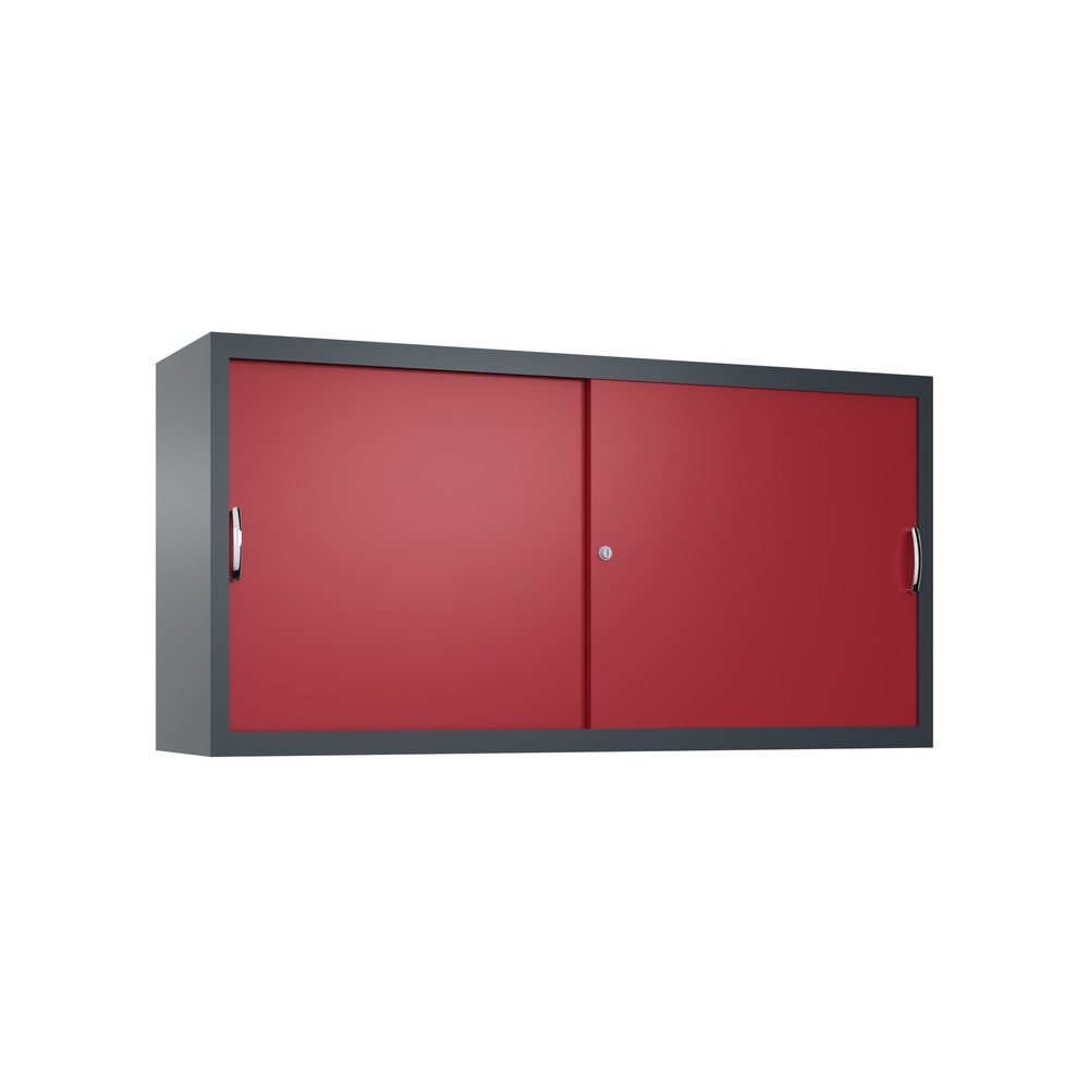 Productafbeelding nr. 1: Opzetkast voor werkplaatsschuifdeurkast C+P, 2 legborden, hxbxd 790 x 1.600 x 400 mm, scheidingswand, antracietgrijs, robijnrood