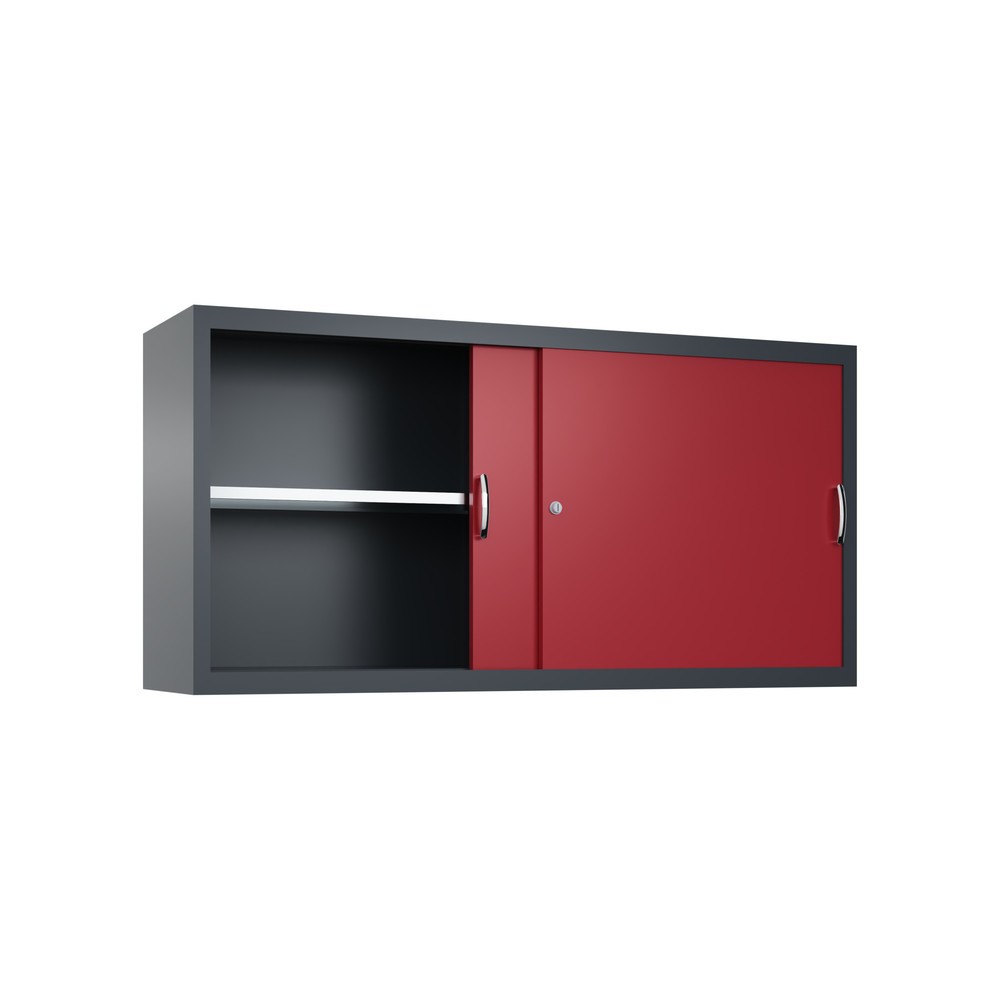 Productafbeelding nr. 2: Opzetkast voor werkplaatsschuifdeurkast C+P, 2 legborden, hxbxd 790 x 1.600 x 400 mm, scheidingswand, antracietgrijs, robijnrood