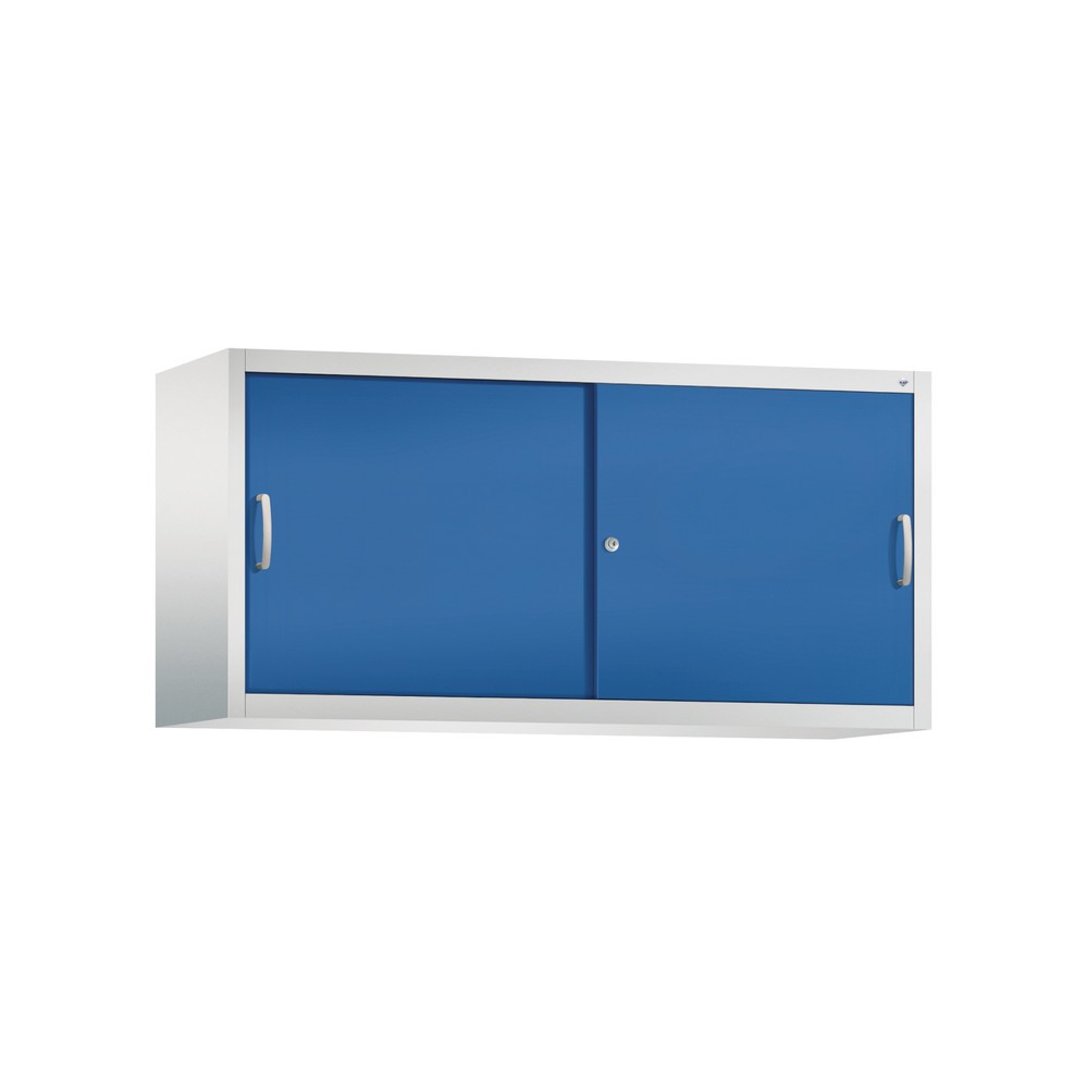 Productafbeelding nr. 1: Opzetkast voor werkplaatsschuifdeurkast C+P, 2 legborden, hxbxd 790 x 1.600 x 500 mm, scheidingswand, lichtgrijs, gentiaanblauw
