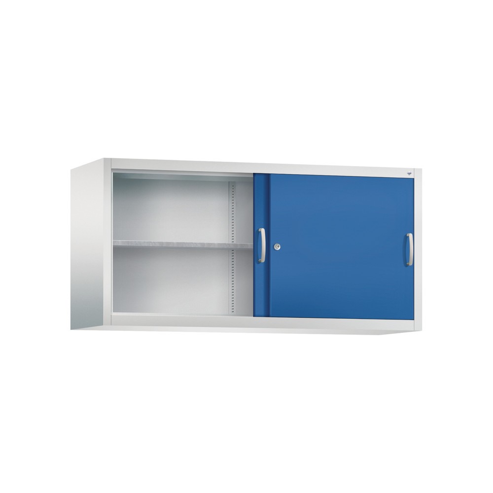 Productafbeelding nr. 2: Opzetkast voor werkplaatsschuifdeurkast C+P, 2 legborden, hxbxd 790 x 1.600 x 500 mm, scheidingswand, lichtgrijs, gentiaanblauw