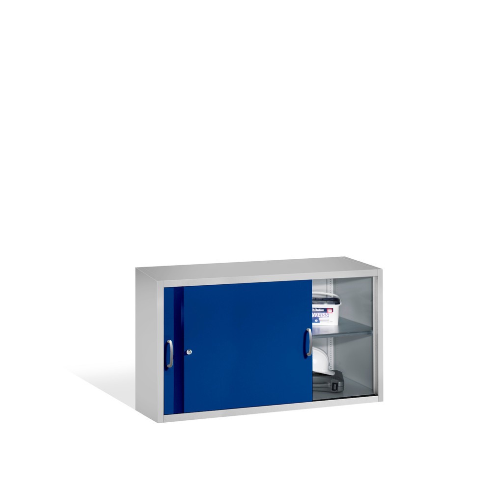 Productafbeelding nr. 3: Opzetkast voor werkplaatsschuifdeurkast C+P, 2 legborden, hxbxd 790 x 1.600 x 500 mm, scheidingswand, lichtgrijs, gentiaanblauw